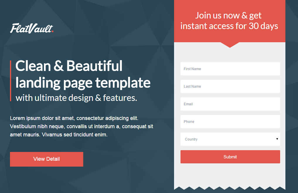 The FlatVault  theme makes good use of the top of the page using calls to action.