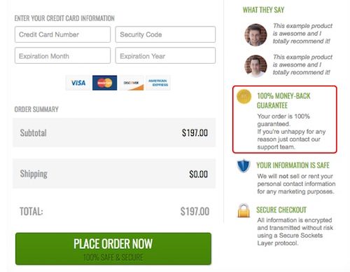 lower risk to increase conversions Policies that lower risk for the consumer are a great way to increase conversions. Money-back guarantee.