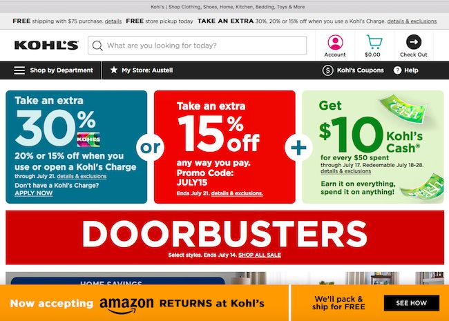 kohls strategic partnership with amazon Kohl's strategic partnership with Amazon, processing their returns, drives more traffic to the brick and mortar stores.
