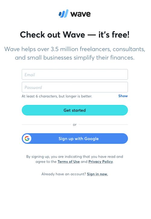 wave accounting software registration form Wave accounting software registration form. Great location for the informational password field. Their social proof is very persuasive.
